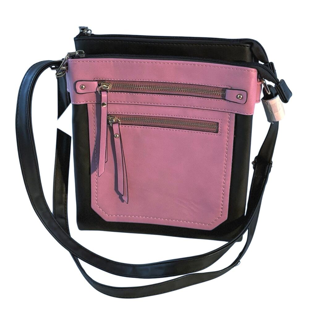 NWT Beautiful Ivy London. Crossbody - - Pink Black Double Strap w/ Many Pockets!